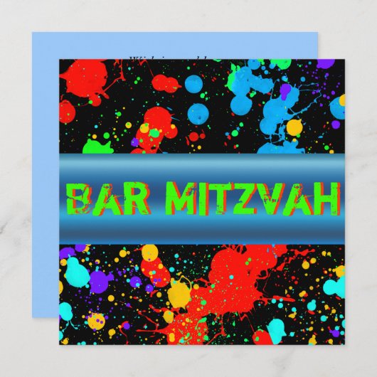 Neon Paint Splatter, Bar Mitswa uitnodiging (Voorkant / Achterkant)