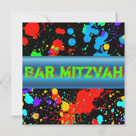 Neon Paint Splatter, Bar Mitswa uitnodiging (Voorkant)