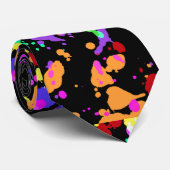 Neon Paint Splatter Black Stropdas (Opgerold)