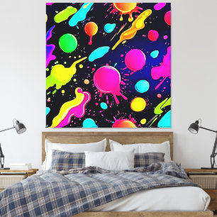 Neon Paint Splatter Design Canvas Afdruk