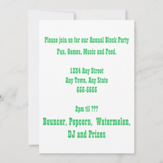 Neon Paint Splatter, Invitation de la partie bloc (Dos)