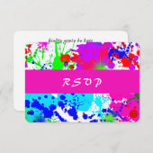 Neon Paint Splatter, reactiekaart RSVP Kaartje (Voorkant / Achterkant)
