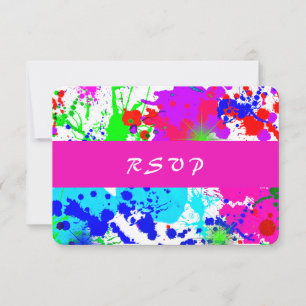 Neon Paint Splatter, reactiekaart RSVP Kaartje