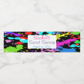 , Neon Paint Splatter, Sweet Sixteen, Aangepast Waterfles Etiket (Enkel label)