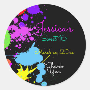 Neon, Paint Splatter, Sweet Sixteen, Bat Mitzvah Ronde Sticker