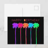 Neon Palm Trees Happy Birthday Briefkaart (Voorkant / Achterkant)