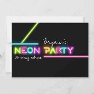 NEON PARTITY Glow Fun Birthday Party Invitation Kaart