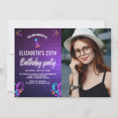 Neon Party Birthday Invitation Photo Design (Devant)