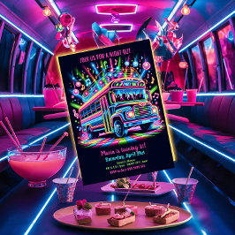 Neon Party Bus 21e Verjaardag Uitnodiging
