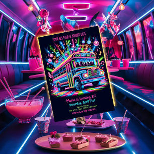 Neon Party Bus 21e Verjaardag Uitnodiging