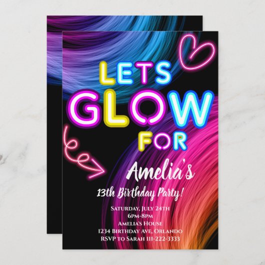 Neon Party Glow Anniversaire Invitation (Devant / Derrière)