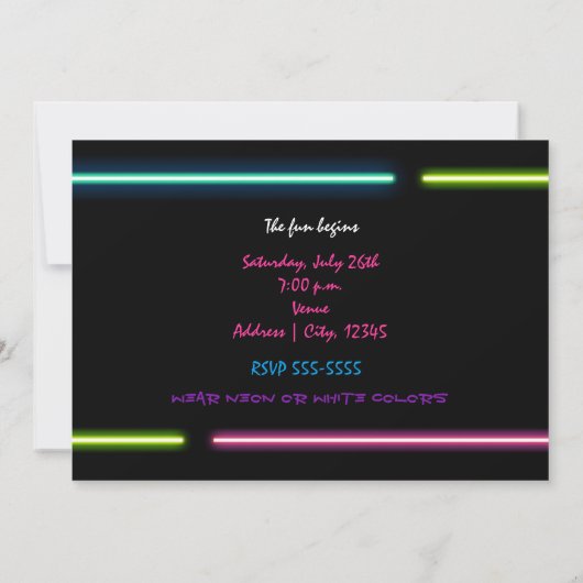 NEON PARTY Glow Fun Anniversaire Fête Invitation (Dos)