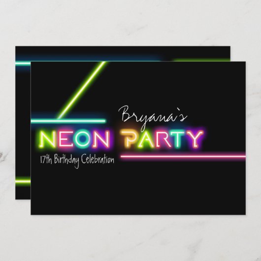 NEON PARTY Glow Fun Anniversaire Fête Invitation (Devant / Derrière)
