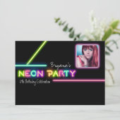 NEON PARTY Glow Photo Anniversaire Fête Invitation (Debout devant)