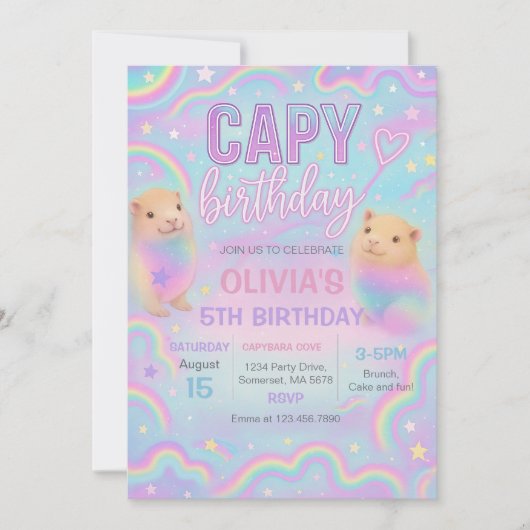Neon Pastel Capybara Invitation de fête d'annivers (Devant)