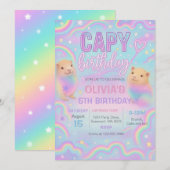 Neon Pastel Capybara verjaardagsfeestje uitnodigin Kaart (Voorkant / Achterkant)