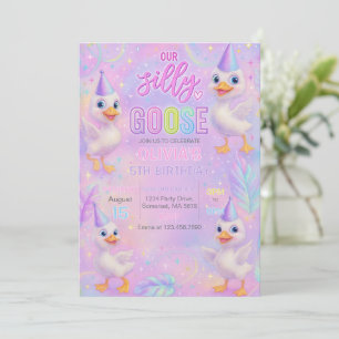 Neon Pastel Gekke Goose Verjaardagsfeestje Uitnodi Kaart