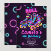 Neon Patinage Anniversaire Invitation Neon Patinag (Devant / Derrière)