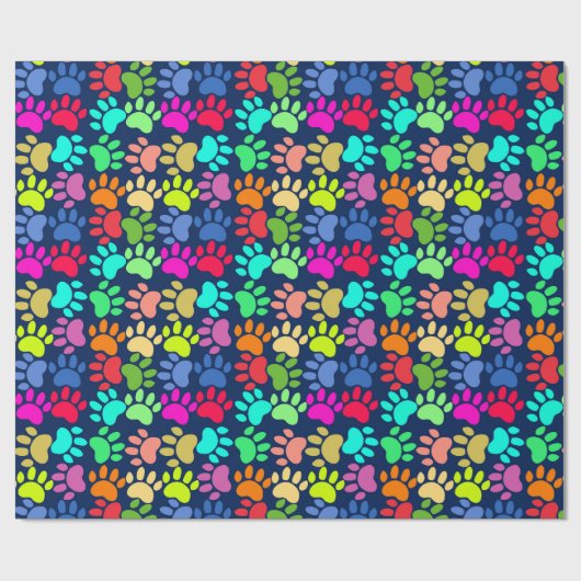 Neon Paw Print Inpakpapier (Vlak)