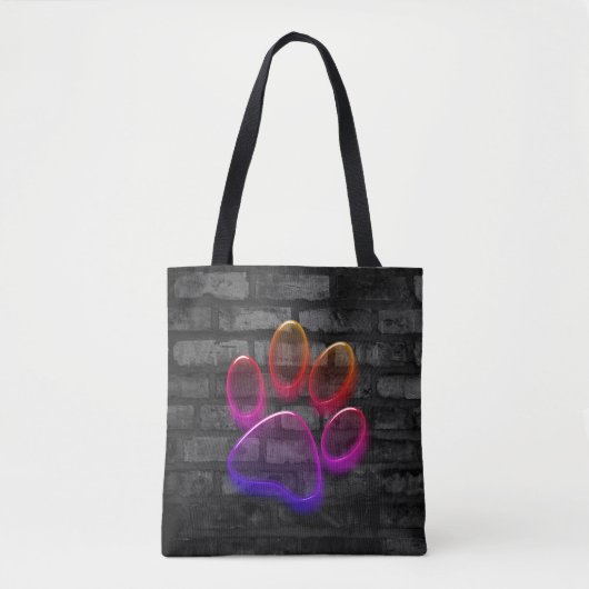 Neon Paw Print op Brick Draagtas (Voorkant)
