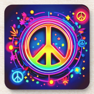 Neon Peace Symbol Art Bier Onderzetter