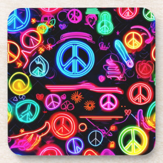 Neon Peace-symbolenpatronen Bier Onderzetter