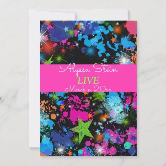 Neon, Peinture Splatter, Invitation Bat mitzvah (Devant)