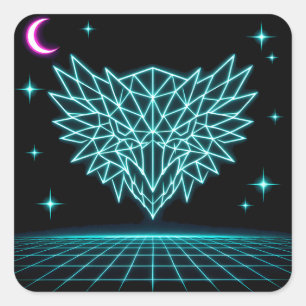Neon Phoenix Synthwave - Retro Vuur Opgloeiend Vierkante Sticker
