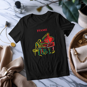 Neon Piano Lijn Kunst Leuke Muzikale T-Shirt
