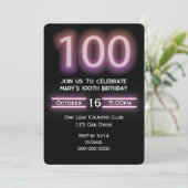 Neon Pink 100e anniversaire de fête Invitation (Debout devant)