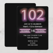 Neon Pink 102e Invitation de fête d'anniversaire (Devant / Derrière)