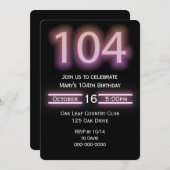 Neon Pink 104e anniversaire de fête Invitation (Devant / Derrière)