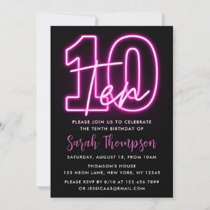 Neon Pink 10e anniversaire Invitation
