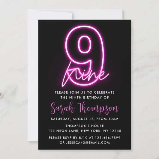 Neon Pink 10e anniversaire Invitation (Devant)