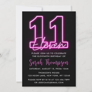 Neon Pink 11e anniversaire Invitation