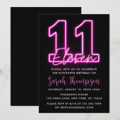 Neon Pink 11e verjaardag Uitnodiging (Voorkant / Achterkant)