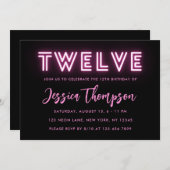 Neon Pink 12e anniversaire Invitation (Devant / Derrière)