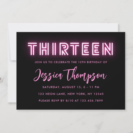 Neon Pink 13e anniversaire Invitation (Devant)