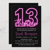 Neon Pink 13e verjaardag Uitnodiging (Voorkant / Achterkant)