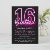 Neon Pink 16e anniversaire Invitation (Debout devant)