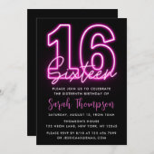 Neon Pink 16e anniversaire Invitation (Devant / Derrière)