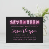 Neon Pink 17e anniversaire Invitation (Debout devant)
