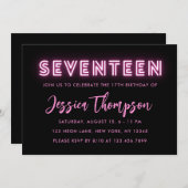 Neon Pink 17e anniversaire Invitation (Devant / Derrière)