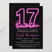Neon Pink 17e anniversaire Invitation (Devant / Derrière)