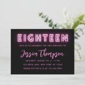 Neon Pink 18e anniversaire Invitation (Debout devant)