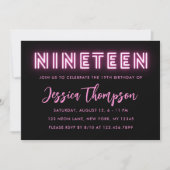 Neon Pink 19e anniversaire Invitation (Devant)