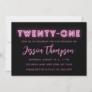 Neon Pink 21st Birthday Uitnodiging