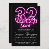 Neon Pink 32e Invitation d'anniversaire (Devant / Derrière)
