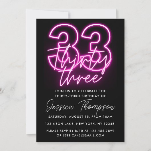 Neon Pink 33e Invitation d'anniversaire (Devant)