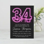 Neon Pink 34th Birthday Invitation (Debout devant)